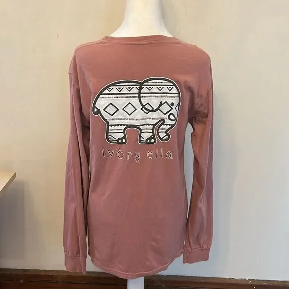 Ivory Ella mauve long sleeve elephant tee shirt Size S EUC - Picture 3 of 6